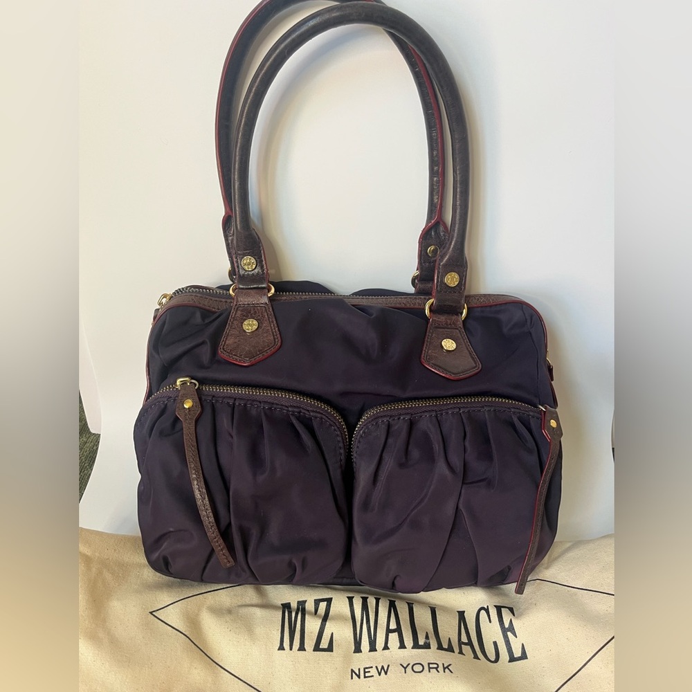 MZ Wallace Purple Plum Nylon Shoulder Bag and Pouch Leather trim and Dust Bag